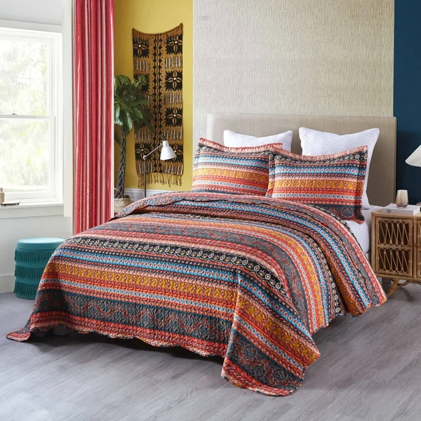 MarCielo 3 Piece Bohemian Quilt Bedspread Set By012 - Queen