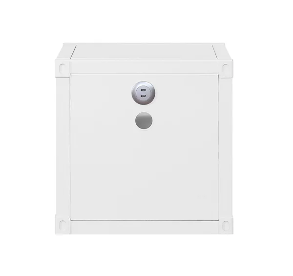 Benzara Metal Nightstand with 2 Open Compartment and USB Port - White