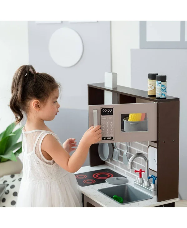 Teamson Kids - Little Chef Burgundy Classic Play Kitchen - Expresso, Black