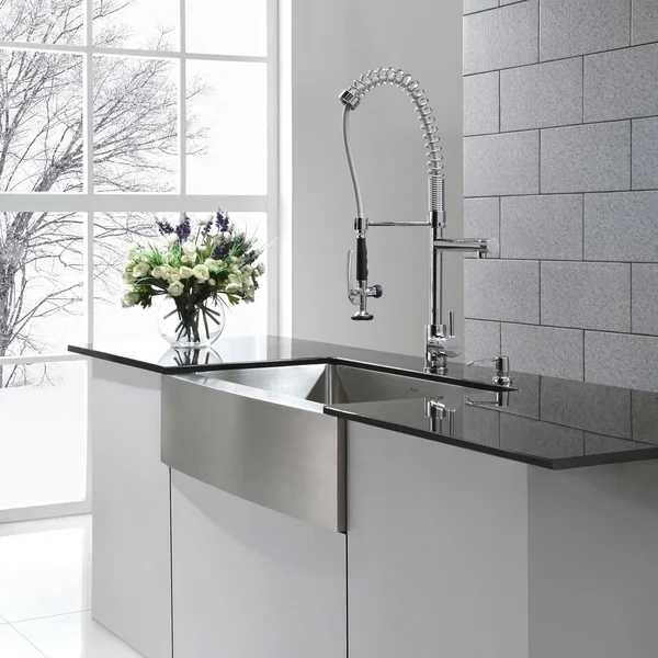 Kraus Khf200-33-kpf1602-ksd30ch Farmhouse Single Bowl Stainless Steel Sink with Kitchen Faucet and Soap Dispenser, 33x22