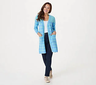 Isaac Mizrahi Live! Choice of StripeCardigan, Size 5X, Skyline Blue