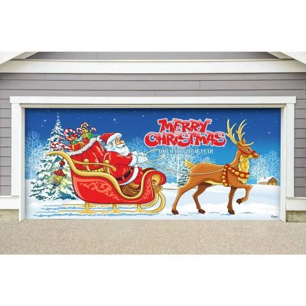 7& x 16& Red and Blue Merry Christmas Outdoor Double Car Garage Door Banner