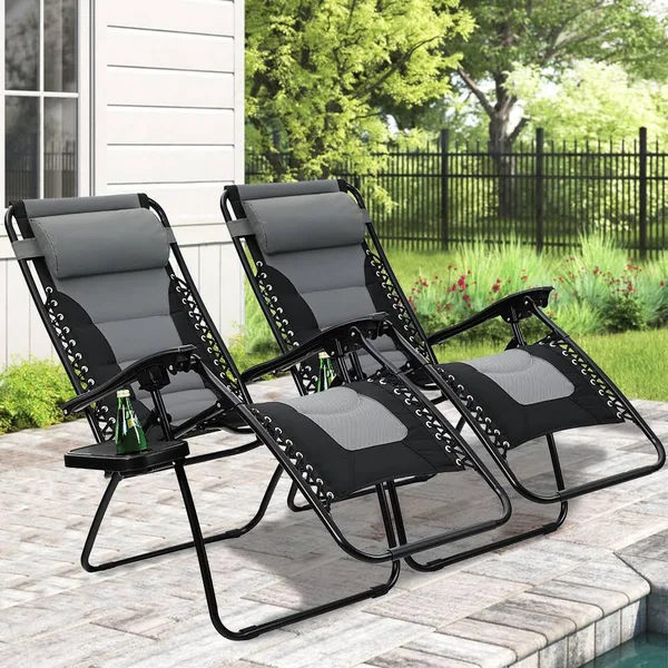 Captiva Designs Set of 2 Padded Zero Gravity Chair - Grey - Gray