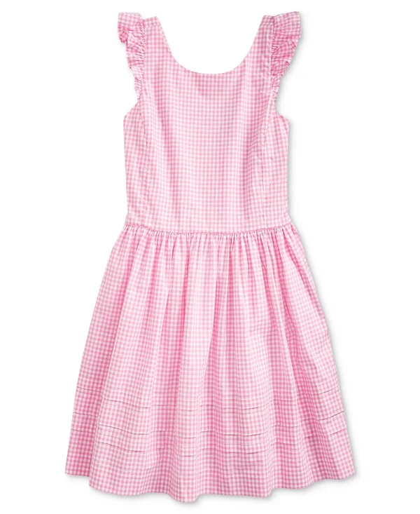 Polo Ralph Lauren Little Girls Gingham Cotton Poplin Dress Pink Multi