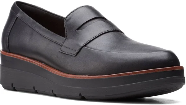 Clarks Shaylin Step Wedge Penny Loafer - Size 10 in Black Leather at Nordstrom