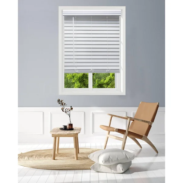 Linen Avenue Custom Cordless Faux Wood Blind White, 61 W x 48 H Flush Inside Mount