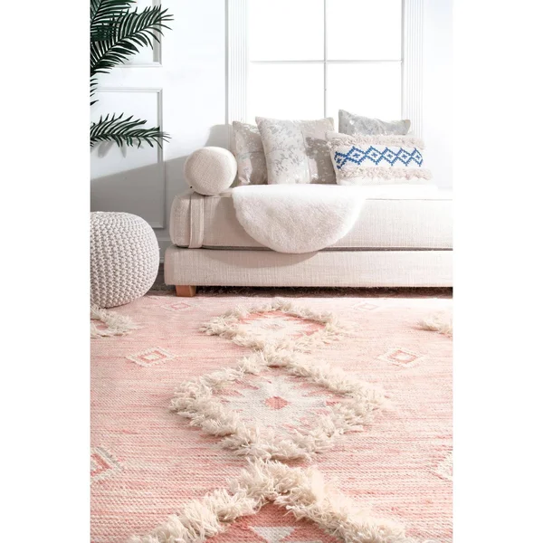 nuLOOM Savannah Moroccan Fringe Pink 5 ft. x 8 ft. Area Rug
