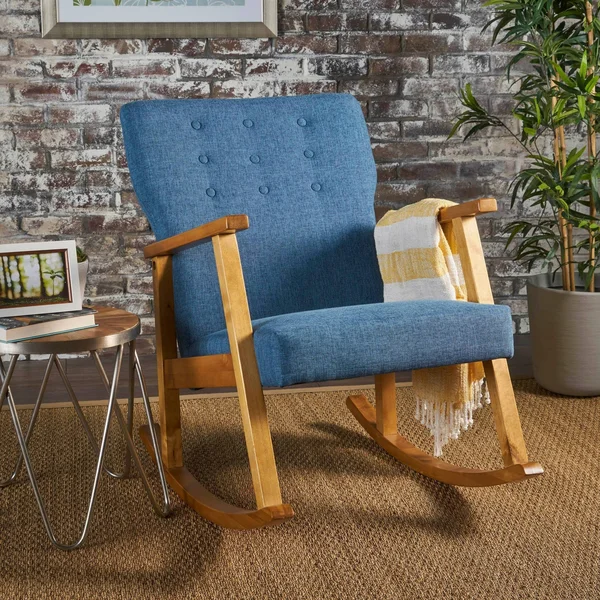 Christopher Knight Home Harvey Mid Century Modern Fabric Rocking Chair by, Blue