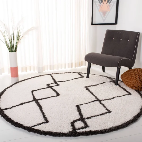 Safavieh Carmella Shag 224 Area Rug, Cream, Grey, 6&7x22 x 6&7x22 Round