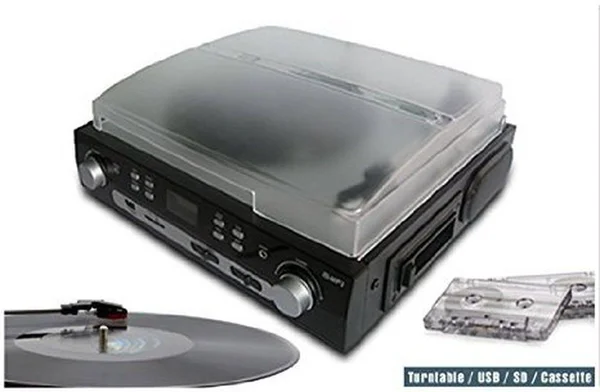 Digitnow Bluetooth Viny Record Player Turntable, Cassette, Radio and AUX in with USB Port and SD Encoding Remote Control, Built in