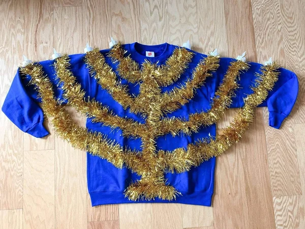 Light Up Menorah Hanukkah Sweatshirt - Unisex - Blue Unisex Large