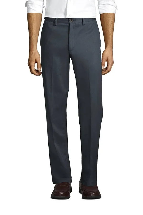 Men's WrinkleFree Straight Leg Gray Chino Pants - Lands& End - Gray - 36
