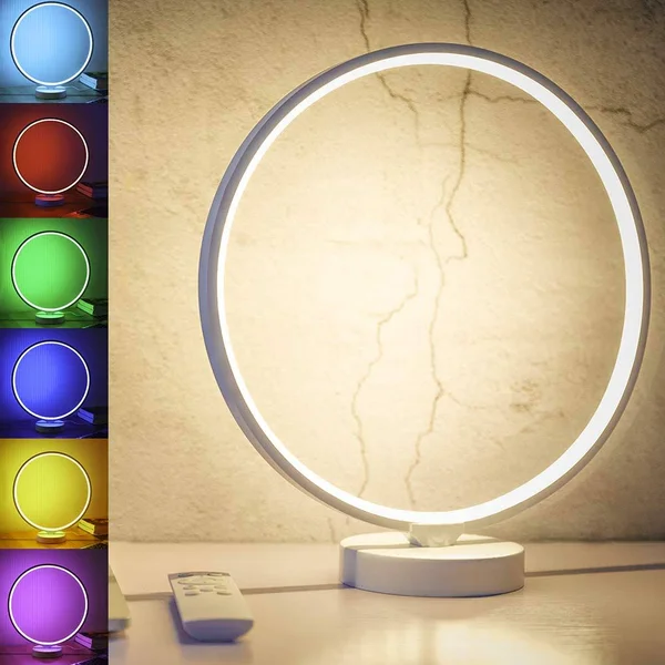 SUNY 7 Colors Dimmable Bedroom Nightstand Lamps - 6 Lighting Effect Modes LED Bedside Lamp Warm Light Modern Circle Table Lamp