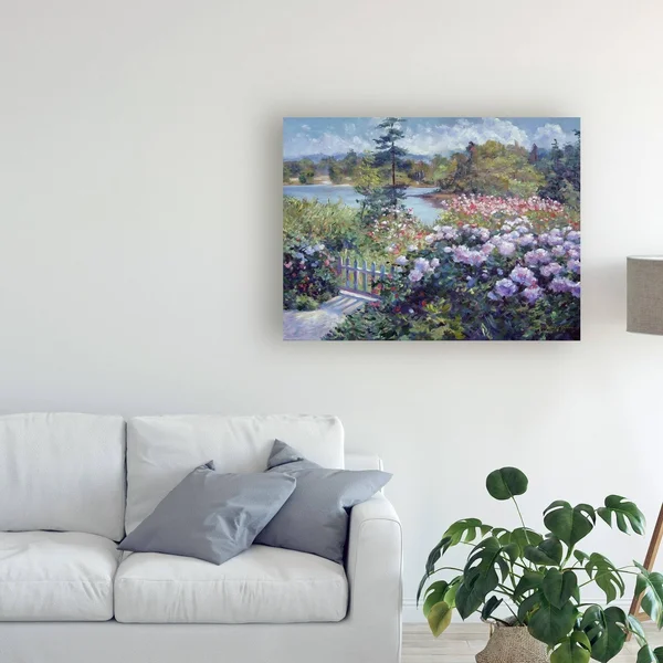 Trademark Fine Art &Summer Garden at The Lake& Canvas Art by David Lloyd Glover, Size: 35 x 47