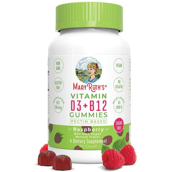 MaryRuth Organics Vegan Vitamin D3+B12 Gummy (Sugar Free) Plant-Based by MaryRuth&s, Made w/Organic Ingredients Non-GMO Gluten