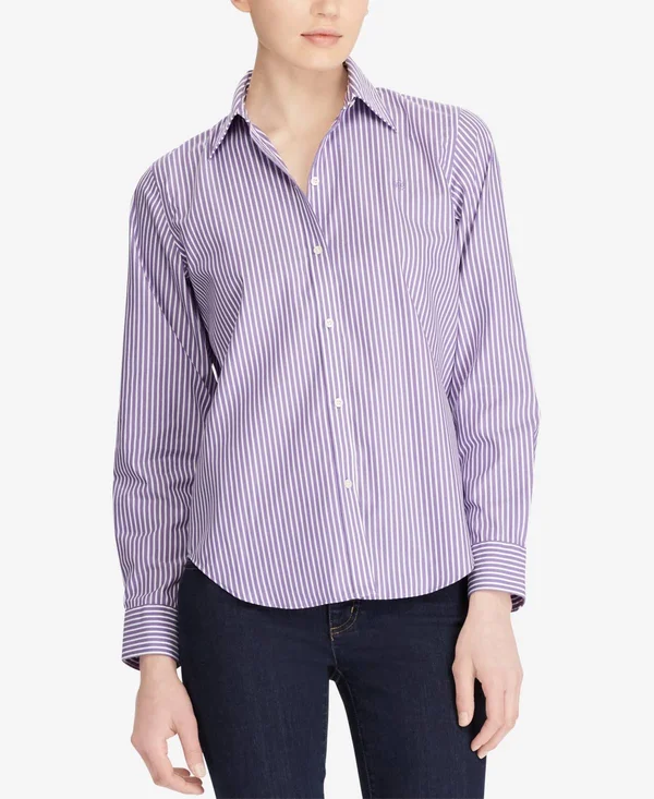 Lauren Ralph Lauren Petite Size Wrinkle-Free Striped Dress Shirt - PS