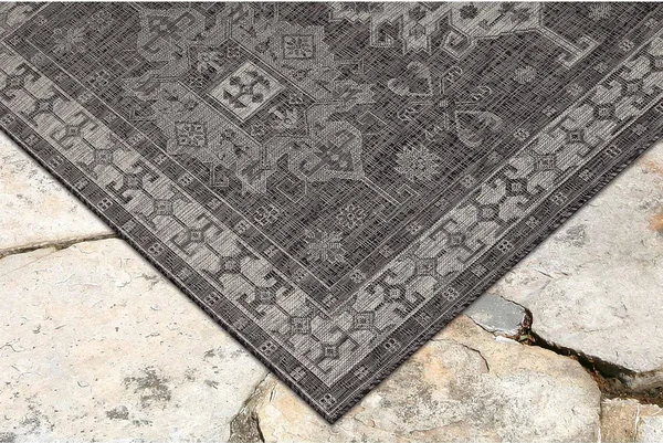 Liora Manne Riviera Kilim Indoor Outdoor Area Rug Black - 7&10x22 Square