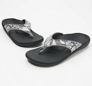 Spenco Orthotic Thong Sandals - Yumi Tropical - Size 8 Medium, Mineral Blue