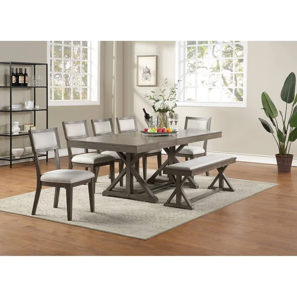 Simple Relax White Fabric Upholstery Dining Bench, Grey - Dining Height - Single - Cream