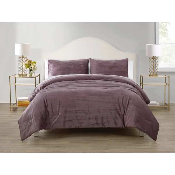 Elegant Estates Sadie Crinkle Velvet Comforter Set - Frost Grey - Full - Queen