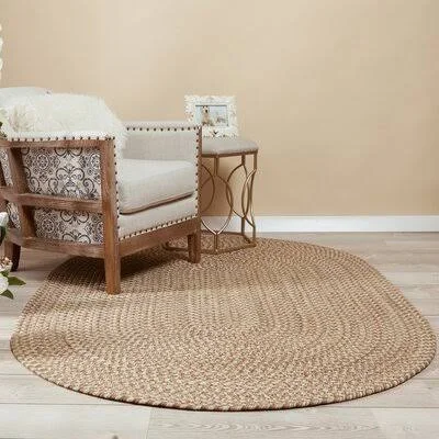 Embrey Hand Braided Natural Indoor - Outdoor Area Rug August Grove Rug Size: Oval 5& x 8&