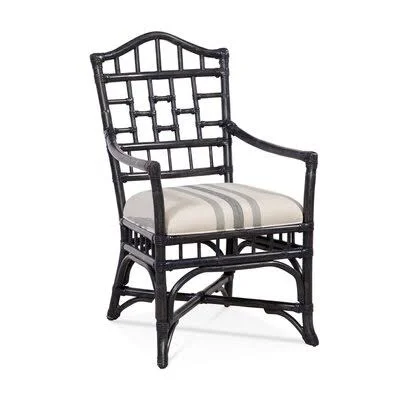 Chippendale Arm Chair Braxton Culler Body Fabric: Blue and Cream Stripe; 0201-64 - Frame Color: Havana