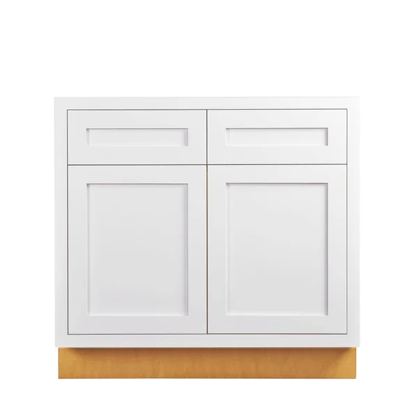 RTA Wholesalers 36 inch Wide Sink Base Kitchen Cabinet Snow White Inset Shaker - Double Door with False Front Drawer - Unassembl