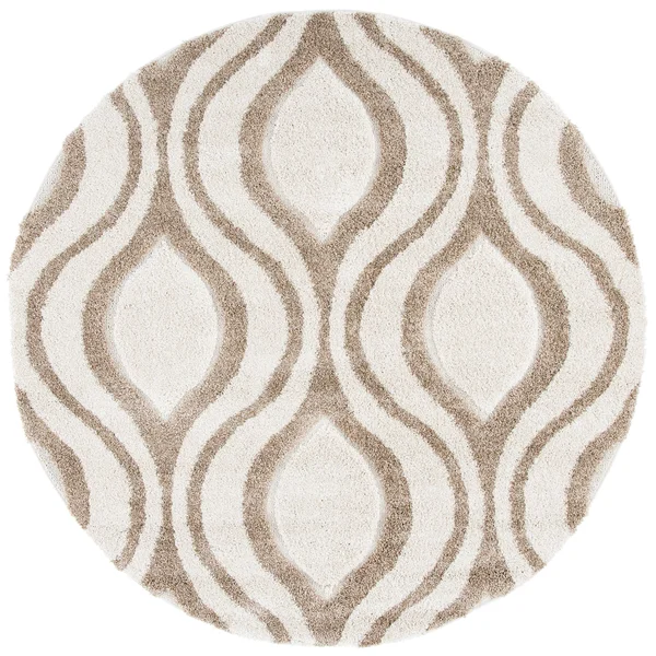 Safavieh Florida Shag Bertille Geometric 1.2-inch Thick Rug (6&7x22 x 6&7x22 Round - Ivory/Beige)