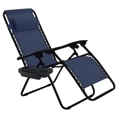 Outdoor Folding Zero Gravity Reclining Lounge Chair-Light Blue Arlmont & Co. Color: Navy