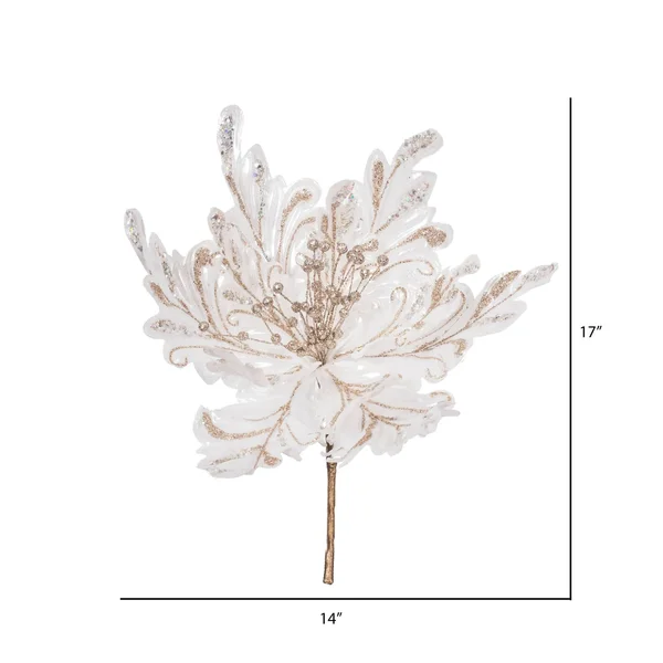 Vickerman OF180101 17x22 White Poinsettia 14x22 Flower 3/Bg