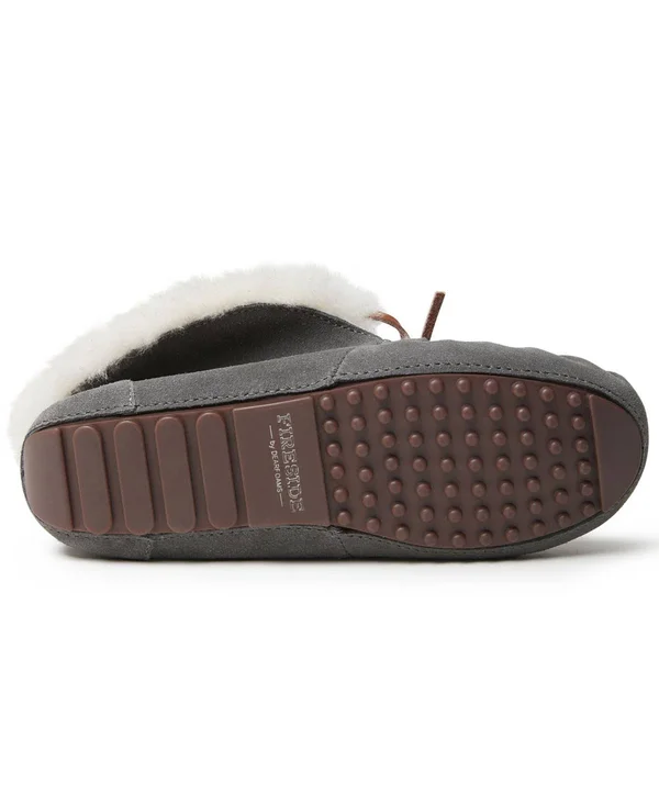 Dearfoams Women's Fireside Brisbane Shearling Moccasin Slipper - Size: 11, Grey Suede