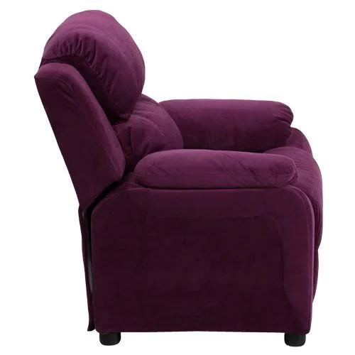 Flash Furniture Deluxe Padded Contemporary Purple Microfiber Kids Recliner with Storage Arms