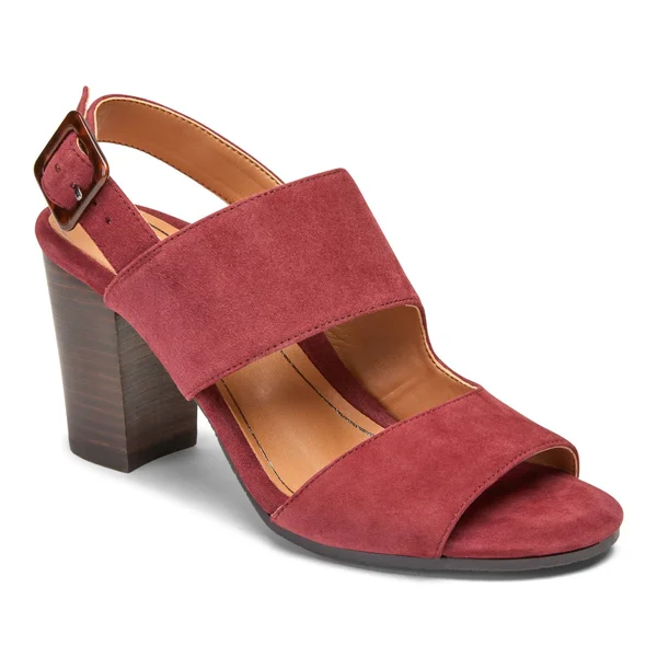 Vionic Bianca Womens Suede Ankle Strap Block Heels - Wine