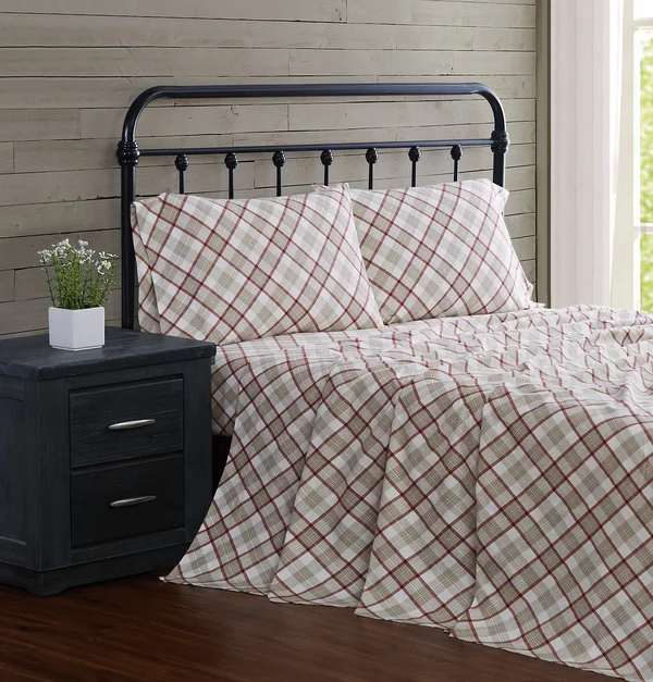 London Fog Cotton Flannel Sheet Set - Full, Tan Plaid