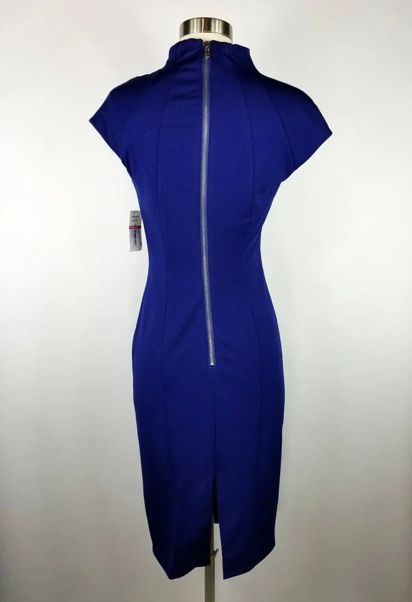 Alexia Admor Katrina V-Neck Midi Dress - Navy, XS, Blue