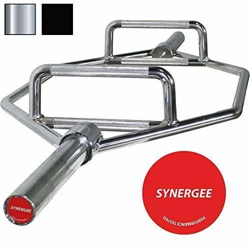 Synergee 25kg Chrome Olympic Hex Barbell Trap Bar with Two Handles for Squats, D