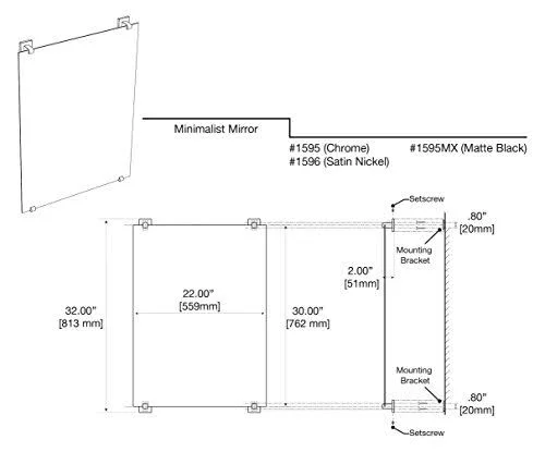 Gatco 1595MX Elevate Fixed Mounted Minimalist Mirror - Matte Black, 30x22H