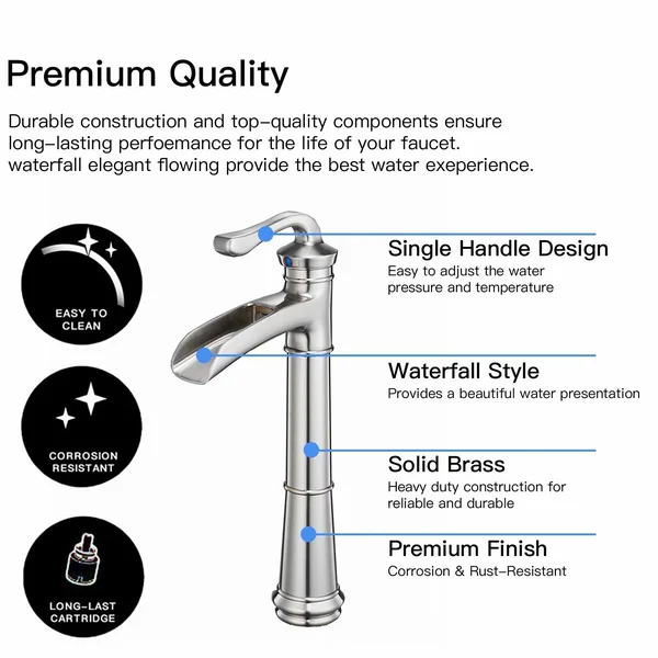 VIBRANTBATH Vessel Sink Faucet Waterfall with Pop Up Drain - Oil Rubbed Bronze