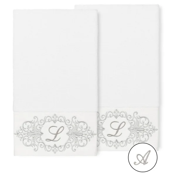 Linum Home Textiles 100% Turkish Cotton Monica 2pc Embellished Bath Towel Set - Size: 27 inch x 54 inch, White