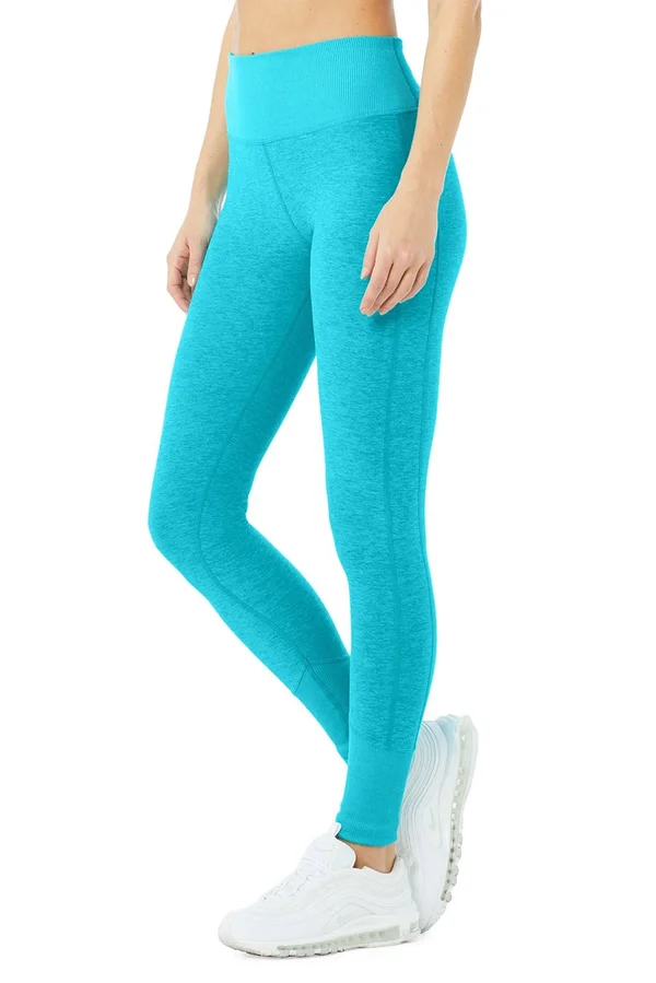 Alo Yoga - High-Waist Alosoft Lounge Legging in Bright Aqua Heather, Size: Xs