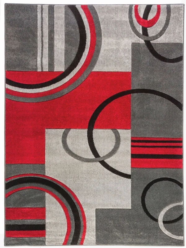 Well Woven Ruby Galaxy Waves Modern Geometric Grey Red Area Rug - Size: 6&7 inch x 9&3 inch