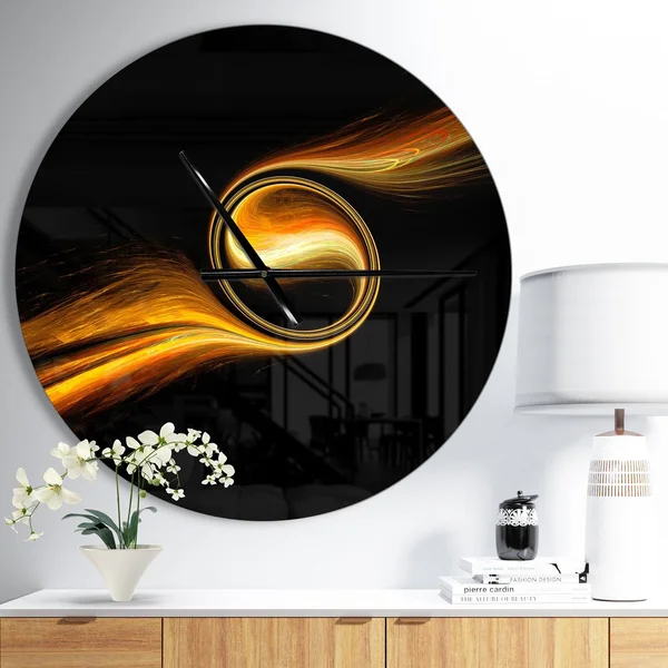 Designart 'Fractal 3D Dancing Yellow Design' Oversized Modern Wall Clock - 29 in. Wide x 29 in. High