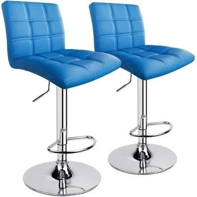 Modern Square PU Leather Adjustable Bar Stools with Back - Set of 2, Counter Height Swivel Stool by Leopard Latitude Run Upholstery