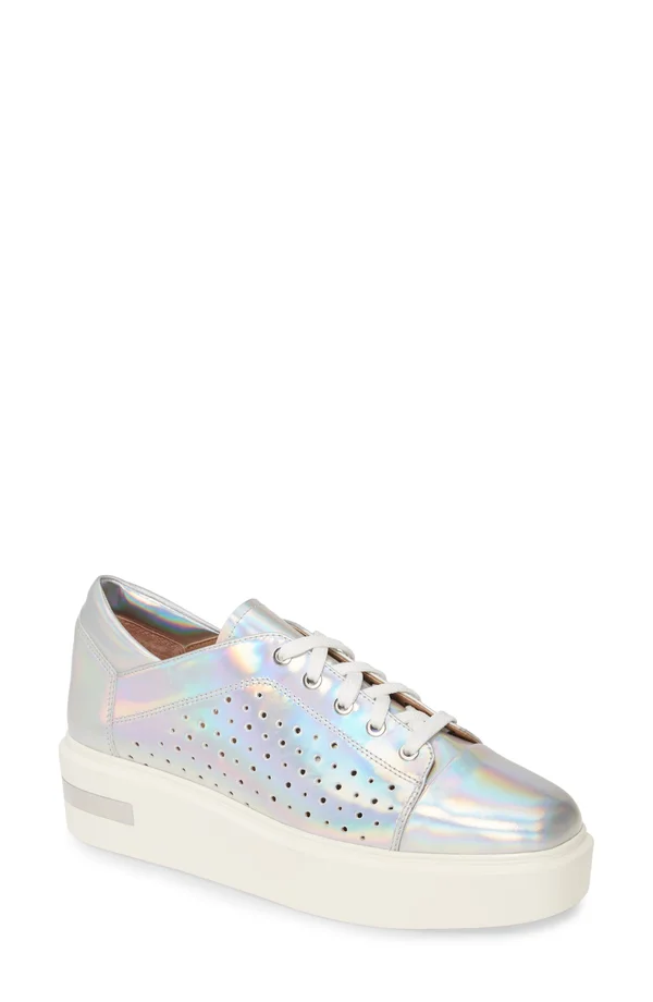 Linea Paolo Kendra Sneaker Women's Shoes Silver Iridescent Metallic : 7.5 M