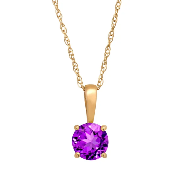 3/8 ct Natural Round-cut Amethyst Pendant Necklace in 10K Yellow Gold - 16