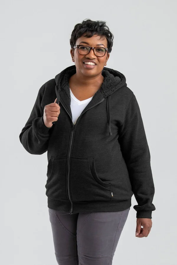 Berne Women's Everest Sherpa-Lined Zip-Front Hooded Sweatshirt - WSZ611BK, Black