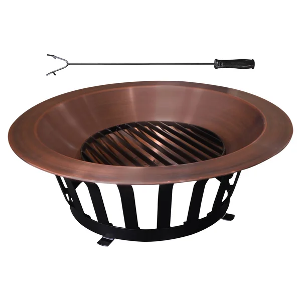 40” Copper Outdoor Fire Pit with Solid Steel Base and Fire Iron
