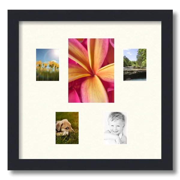 Collage Picture Frame, Satin Black Frame with 5 openings for 5x7 Photos with Ivory Chantilly Mat. D3926EN128, ArtToFrames