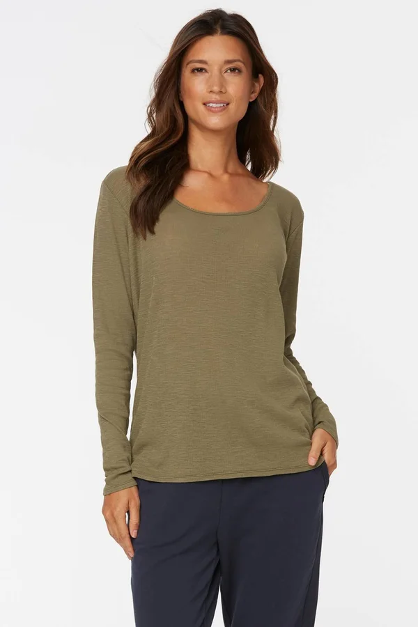 Nydj Forever Comfort Ribbed Long-Sleeve Scoopneck Top - Size 4X, Moss
