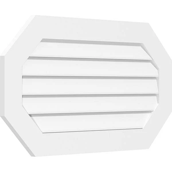 Ekena Millwork GVPOH32X1201SF 32x22W x 12x22H Horizontal Elongated Octagon Surface Mount PVC Gable Vent: Functional - 3-1/2x22W x